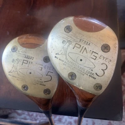Set Of 2 Vintage Golf Clubs Ping Eye 2  3 & 5 Wood Steel Shafts Karsten - Image 1 of 4