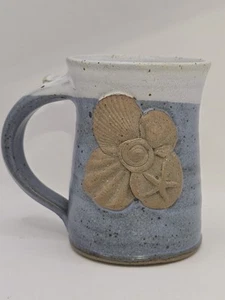 Vintage Wagner Stoneware Pottery Mug w/ 3-D Seashells Nautical Beach 4.25" Tall - Picture 1 of 9