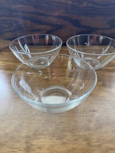 Princess House Heritage Clear Etched Crystal Cereal Bowls Set Of 3 - Picture 1 of 5