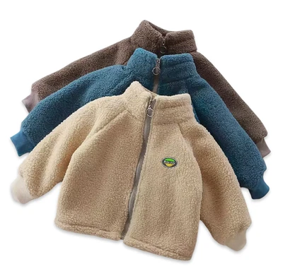 Chaqueta de invierno de felpa para niños - Bebé a prueba de viento cálido terciopelo niño niña pequeña Foto 1 de 4