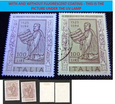 ITALY-2 USED STAMPS, 100 L-ERROR-WITH AND WITHOUT FLUORESCENCE-Mi.No. 1498-1975. - Image 1 of 4