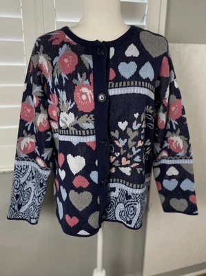 Cárdigan suéter Coldwater Creek Hearts con botones retazos para mujer PL Petite  Foto 1 de 4