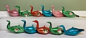 11 Vintage Handblown Glass Christmas Bird Ornaments West Germany Indent/Feathers - Picture 1 of 23