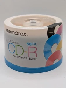 Memorex CD-R 50 Pack 5 Cool Colors Recordable CDs 52x 700 MB 80 Min NEW/Sealed - Afbeelding 1 van 4