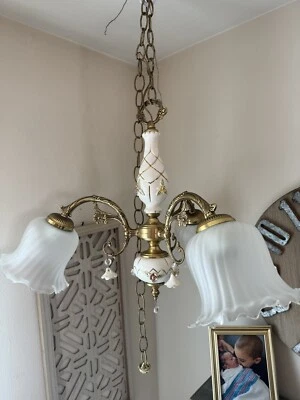 Vintage Chandelier Fixture Light Porcelain Capodimonte style 3 lights Italian - Image 1 of 4