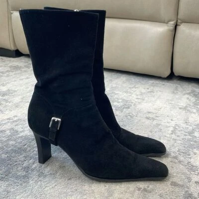 Botines de gamuza negros Sergio Rossi 80 mm hebilla punta cuadrada talla 39,5 Foto 1 de 4