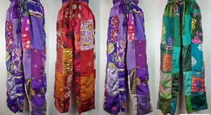 S-5XL leichte Seide Patchworkhose Hippie Boho Yoga Hose breites Festival HT20 - Bild 1 von 15