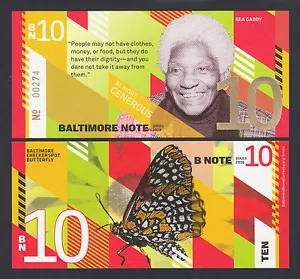 USA 2016 Local Currency BALTIMORE NOTE Ten ($10) Bea Gaddy UNC - Picture 1 of 1
