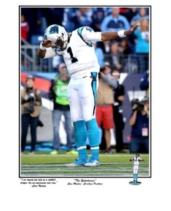 CAROLINA PANTHERS CÁMARA DE CAMPO NEWTON THE ENTERTAINER DAB DAB IMPRESIÓN TD RIGGINS - Imagen 1 de 1