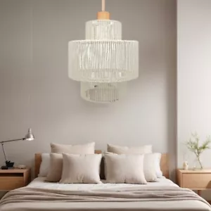 Boho Chandelier Light Fixture, Rattan Pendant Lights Farmhouse Dining Room Light - Picture 1 of 12