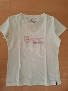 ** Esprit Sports T-Shirt weiß Gr. 40 mit pinkfarbener Schrift ** - Bild 1 von 3