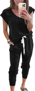 PrettyGarden Women's Two Piece Black Jogger Set with Drawstring, Size XL, NEW - Picture 1 of 6