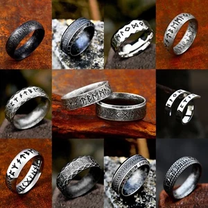 Ultimate Viking Rune Rings Stainless Steel Mens Celtic Norse Pagan Vintage Band - Picture 1 of 40