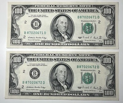 1988 Two $100 Hundred Dollar Bill Federal Reserve Note  New York, NY Vintage Old - Image 1 of 4