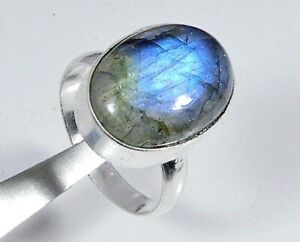26Crt. Natural Labradorite Blue Solid 925 Sterling Silver Ring Size US 9