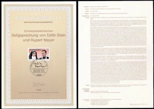 GERMANY 1988 First Day Card Michel 1352 ETB Sheet - Holy declaration Edith Stein - Picture 1 of 1