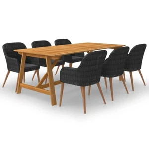 7 Piece Garden Dining Set Black - Picture 1 of 13