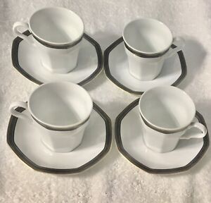 4 Christopher Stuart Black Dress Coffee Tea Cups & Saucers Fine China Y0009