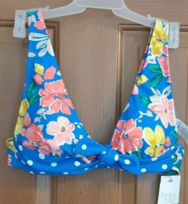 Top de Bikini Time & Tru Azul Floral con Nudo Falta Talla S (4-6) Nuevo con Etiquetas Foto 1 de 3
