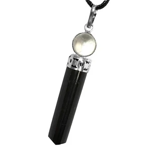 Black Tourmaline Quartz Crystal Ball Chakra Pendant Sterling Silver Necklace Hea - Picture 1 of 9