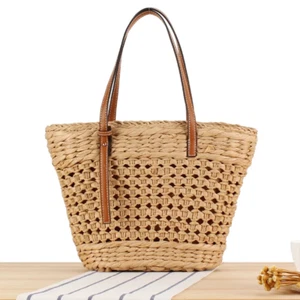 Handwoven Straw Beach Tote Bag - Vintage Rattan Shoulder Bag for Summer 2025 - Picture 1 of 13
