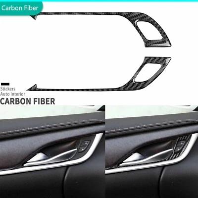 Cubierta de panel de bloqueo de manija de puerta interior de fibra de carbono real para Cadillac XTS 2013-19 Foto 1 de 4