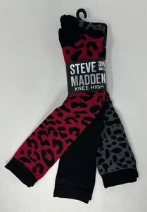 Steve Madden 3PK Knee High Socks Animal Print & Solid Red Black Women Size 9-11 - Picture 1 of 4