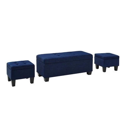 Picket House Furnishings Everett 3PK otomana de almacenamiento en azul azul 3 piezas Foto 1 de 4