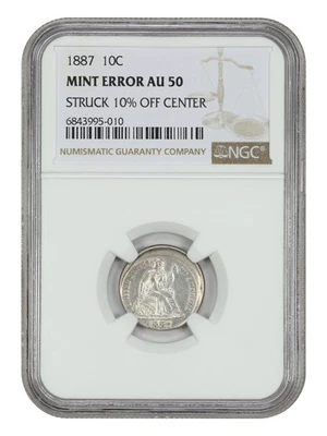 Mint Error: 1887 10C NGC AU50 (Struck 10% off Center) - Liberty Seated Dime - Image 1 of 4