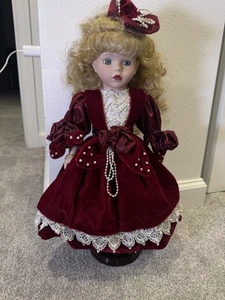 17” Porcelain Dolls Collectible by Melissa Jane in Red Dress Blonde, Blue Eyes - Picture 1 of 9