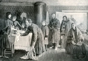 A Free Dining Room, Vassili Navozoff – Antique Social Realism Print, Russia - Picture 1 of 4