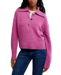 Schöner Free People Pullover Magenta mit halben Knöpfen - Größe S - Bild 1 von 5