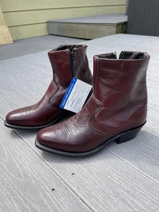 Double H Western Side Zipper Leather Cowboy Boots Ankle Brown Men's Sz 9 EE VTG - Picture 1 of 10