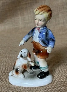 Vintage Junge mit Hund Figur Hochglanz Porzellan Japan Kitsch süß skurril - Bild 1 von 9