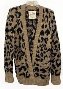 Hollister Angora Blend Leopard Print Open Front Mid Length Cardigan Women’s XS  - Picture 1 of 8
