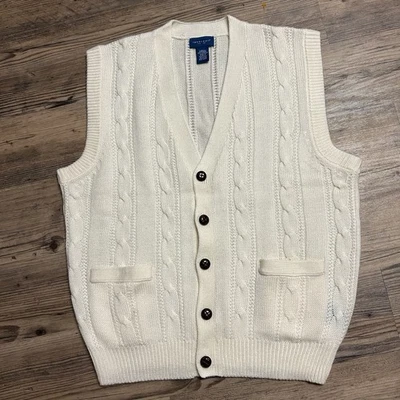VTG Towncraft Cable Knit Button Up Sweater Vest Adult Large Ivory/Cream  - Image 1 of 4
