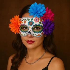 Halloween Floral Masquerade Mask Day Of Dead Sugar Skull Flowers Costume Party - Picture 1 of 13