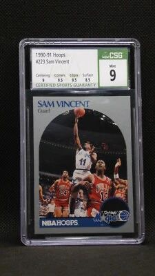 1990-91 NBA HOOPS #223 Sam Vincent CSG 9 MINT 9.5 subs JORDAN #12 jersey - Image 1 of 2