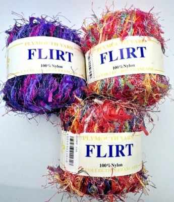 3 Balls Plymouth Yarn FLIRT Pink Red Purple Made in France 100% Nylon - Image 1 of 4
