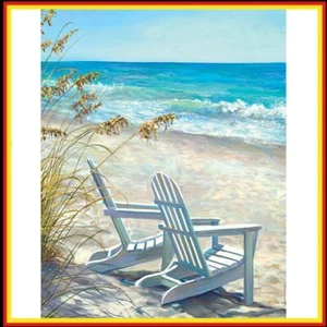 Seaside Lounge Ölfarben-nach-Zahlen-Set zum Selbermachen, handgemalt auf Leinwan - Bild 1 von 10