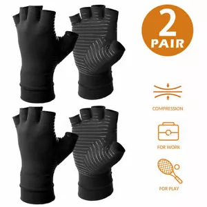 2 Pairs Copper Arthritis Compression Gloves Hand Support Joint Pain Relief USA - Picture 1 of 12