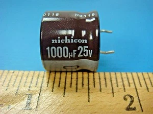 (5) NICHICON UPF1E102MHH6AA 1000uF 25V 105°C SNAP-IN RADIAL CAPACITOR - Picture 1 of 3