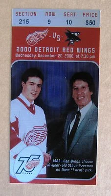Red Wings Steve Yzerman 选秀翅膀门票印在金属板上 - 磁铁。 — 第 1/3 张图片