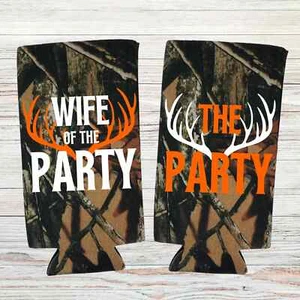 Custom Camouflage Bachelorette Party Slim Coolers, Camo Outdoor Skinny Coolies - Picture 1 of 10