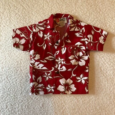The Hawaiian Original Hi Lo Hattie Boys 24 MO Red Floral 3 button Shirt Top - Image 1 of 4