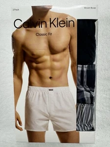 Herren Calvin Klein klassische Passform gewebter Boxer 3er-Pack Unterwäsche Baumwollmischung 2XL Neu mit Etikett - Bild 1 von 5