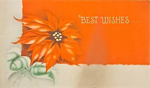 Vintage Weihnachtskarte Art Deco geprägt roter Weihnachtsstern beste Wünsche 6x3 - Bild 1 von 3