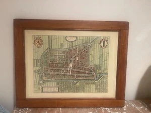 Delft Holland Niederlande 1720 Deko Stadtplan Landkarte Original massiver Eichenrahmen - Bild 1 von 4