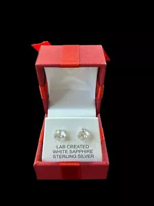 White Sapphire Stud Earrings With Sterling Silver Lab Created Round  - Picture 1 of 3