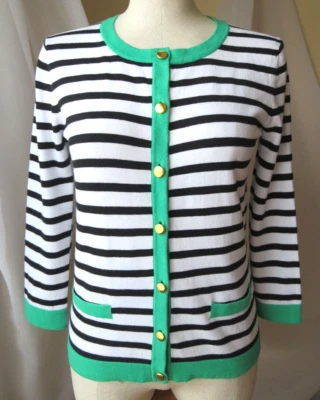 CAMISA CABLE&GAUGE MANGA LARGA CÁRDIGAN ABOTONADO BLANCO/NEGRO/VERDE TOP A RAYAS S Foto 1 de 4